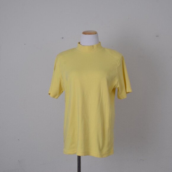 Vintage 90s Yellow Mockneck Cotton Tee by Jennifer Moore | size L - Picture 4 of 10
